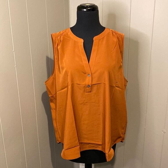 NWT J Crew Blood Orange Extra Large Popover Tank Button Up V Neck Round Hem - Picture 3 of 8